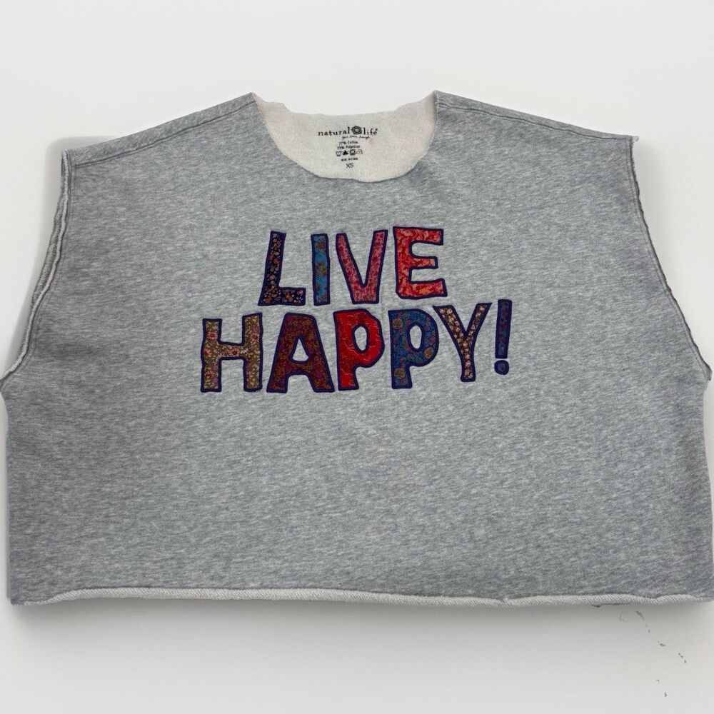 Natural Life Top Womens Size XS Sweater Tank Top Live Happy Gray